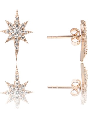 Papatya Silver Kutup Yıdızı Nano Zirkon Taşlı Rose Gold Kaplama 925 Ayar Gümüş Küpe
