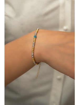 Papatya Silver Dorica Toplu Nazar Gözlü İki Renkli Fantezi 925 Ayar Gümüş Bileklik