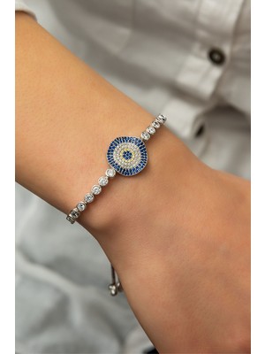 Papatya Silver 925 Ayar Gümüş Dalgalı Nazar Bileklik