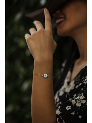 Papatya Silver 925 Ayar Çift Zincirli Gümüş Nazar Bileklik