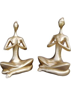 Dekoratif 2'li Gold Renk Yoga Kadın Obje