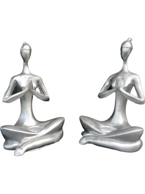Dekoratif 2'li Gümüş Renk Yoga Kadın Obje