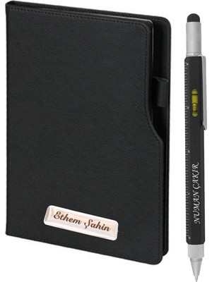 Pigado Çok Fonksiyonlu Isme Özel Termo Deri Defter + Kalem Seti Siyah
