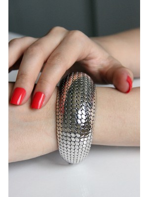 Argentum Concept Gümüş Tasarım Geniş Balık Sırtı Kelepçe Bileklik B073601