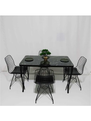 Cosargroup Masa Sandalye Takımı Mermer Desen 120X70 cm Masa 4 Sandalye Seti