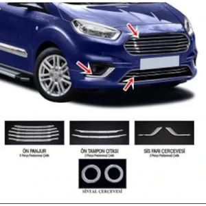 Ford Courier 2018-2019-2020 Krom Ön Panjur + Sis Çerçeve Seti 11 Parça Paslanmaz Çelik