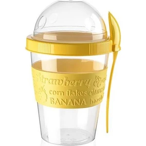 Kaşıklı Meyve Hazneli Yoğurt Kabı Sarı 600 Ml