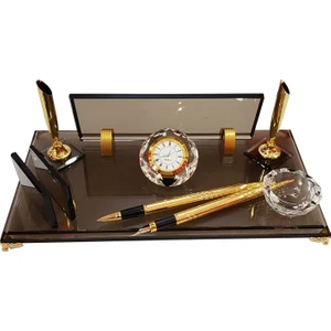 7/24 Hediye Kişiye Özel Kristal Masaüstü Kalemlik Ofis Makam M501 Bronz Gold