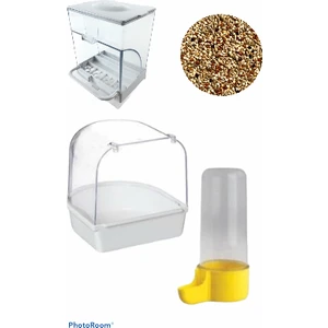 Sepet Shop Akıllı Yemlik + Banyoluk + Gaga Suluk + 1 kg Yem Kuş Ihtiyaç Seti