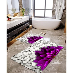 Talia Home Mor Çiçek Desenli 2'li Banyo Paspas Seti TLAHMP-039