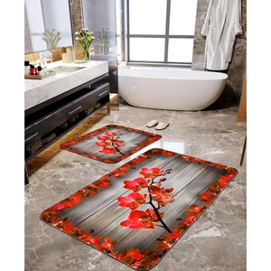 Talia Home Ahşap Çiçek Desenli 2'li Banyo Paspas Seti TLAHMP-030