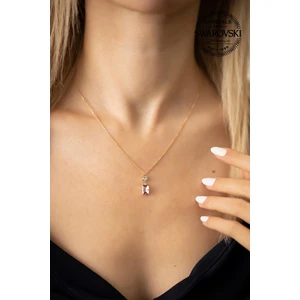 Taşlı Tektaş ve Baget Model Rose Kaplama Gümüş Kolye