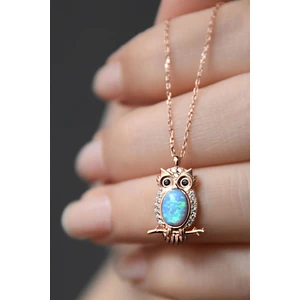 Papatya Silver 925 Ayar Gümüş Opal Taşlı Baykuş Kolye