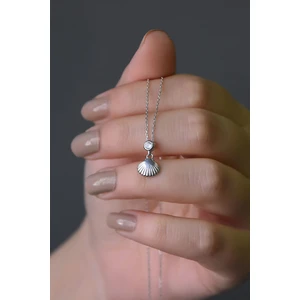 Papatya Silver 925 Ayar Gümüş Taşlı İstiridye Kolye