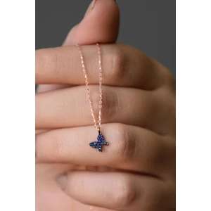 Papatya Silver 925 Ayar Gümüş Mini Lacivert Taşlı Kelebek Kolye
