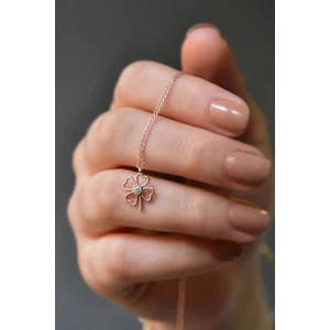 Papatya Silver Kadın Tektaşlı Yonca Model Rose Kaplama 925 Ayar Gümüş Kolye