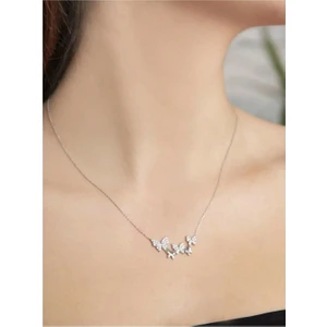 Papatya Silver 925 Ayar Beyaz Taşlı Gümüş Sıralı Kelebek Kolye
