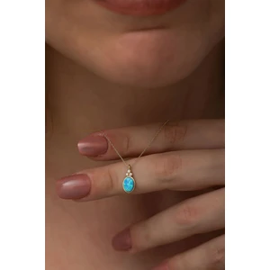 Papatya Silver 925 Ayar Oval Opal Taşlı Gümüş Kolye Rose Altın Kaplama