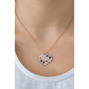 Papatya Silver 925 Ayar Rose Altın Kaplama Zirkon Taşlı Gümüş Palet Kolye