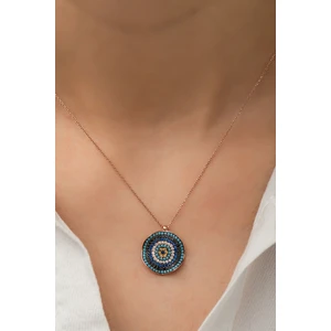 Papatya Silver 925 Ayar Gümüş, Nazar Taşlı, Rose Altın Kaplama Dalgalı Tasarım Kolye – Nazar Koleksiyonu