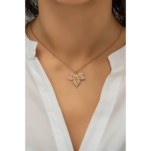 Papatya Silver Çınar Yaprağı Sonbahar Kolye Rose Altın Kaplama Gümüş