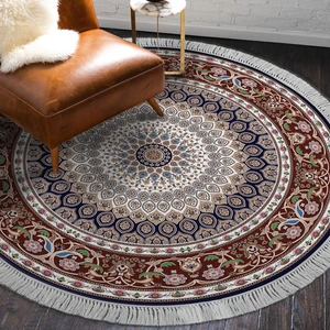Alanur Home Alanur Star Pamuk Tabanlı Saçaklı Yıkanabilir Dijital Halı Yuvarlak Kahve