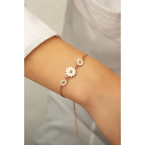 Papatya Silver Üç Papatya Süzme Bileklik  Sarı Nano Zirkon Taşlı Mineli Rose Altın Kaplama 925 Ayar Gümüş