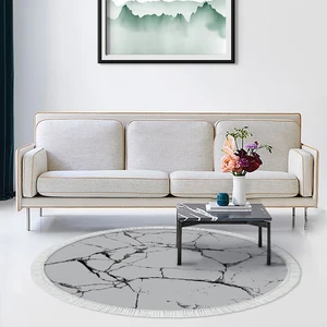 Alanur Home Alanur Trend Keçe Tabanlı Saçaklı Dijital Halı Yuvarlak Gri̇