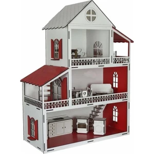 Woody Life Woodylife Ahşap Barbi Bebek Oyun Evi Kırmızı 80CM Çocuk Oyuncak