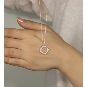 Else Silver Pırlanta Modeli Gümüş Ay Yıldız Kolye