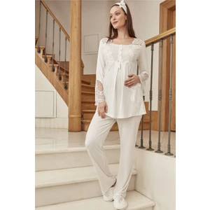 By Mecit Pijama 5015 Ekru Lohusa Pijama Takımı