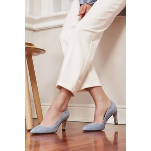 Mio Gusto Beliz Hakiki Süet Mavi Stiletto Kadın Topuklu Ayakkabı