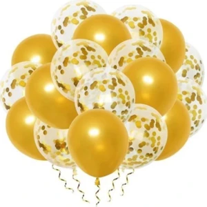 Kullan At Party  Gold Konfetili Şeffaf Balon ve Metalik Gold Balon Seti 20 Adet