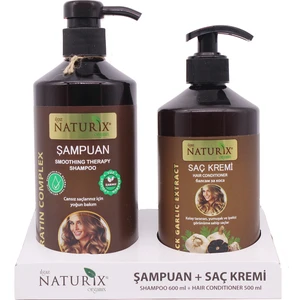 Tuzsuz Şampuan 2'li 600 ml Doğal Keratin Bakım Şampuan Natural Şampuan + 500 ml Siyah Sarımsak Saç Kremi