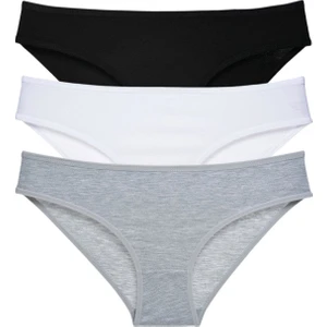 Kadın Siyah Beyaz Gri 3'lü Paket Klasik Slip Külot