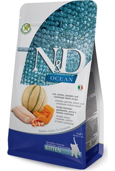 N&D Nd Ocean Tahılsız Morina, Balkabağı Karides & Kavun Kitten 1,5 kg