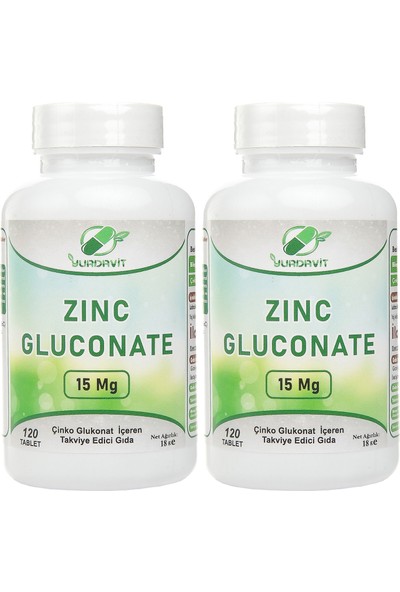 Yurdavit Zinc Gluconate Çinko Glukonat 2 Adet 120 Tablet