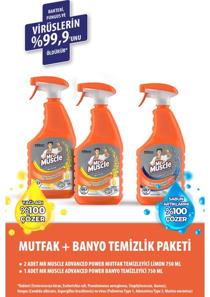 Mr Muscle Virüslere Karşı %99,9 Etkili Mutfak ve Banyo Temizlik Seti