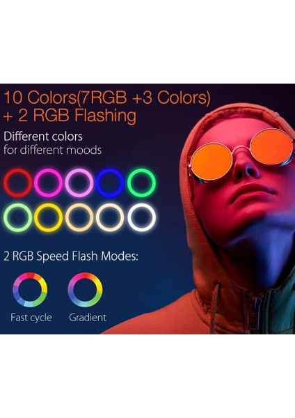 Rgb LED Aynalı Selfie Işığı Makyaj Aynası Gökkuşağı Renkli Şarjlı