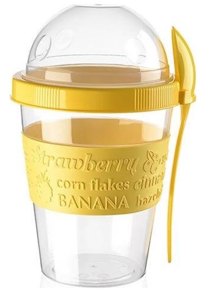 Kaşıklı Meyve Hazneli Yoğurt Kabı Sarı 600 Ml