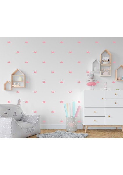 3,7x6 cm Mat Pembe Prenses Taçları Duvar Sticker 90 Adet