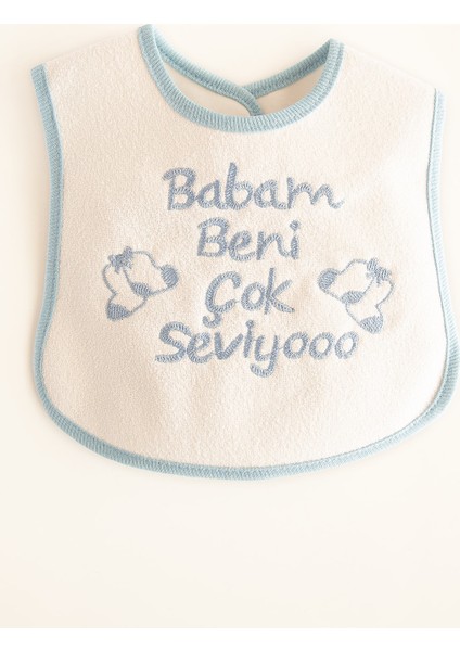 Babam Beni Çok Seviyoo Yazılı Mama Önlüğü Mavi