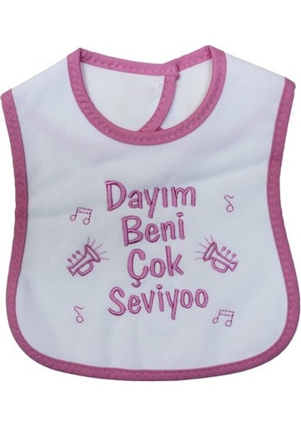 Dayım Beni Çok Seviyoo Yazılı Mama Önlüğü Pembe