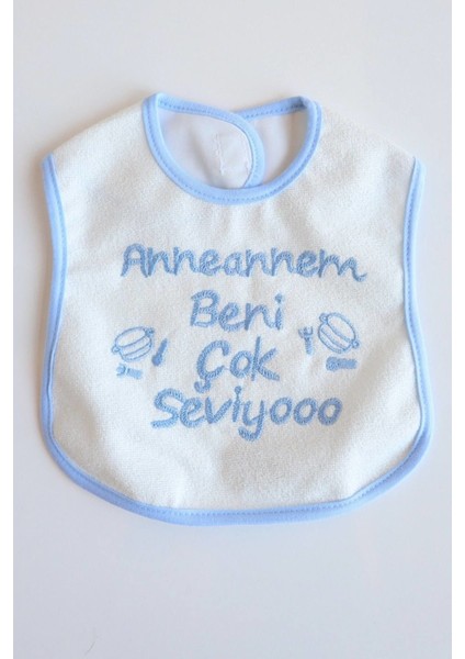 Anneannem Beni Çok Seviyoo Yazılı Mama Önlüğü Mavi