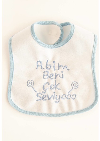 Abim Beni Çok Seviyoo Yazılı Mama Önlüğü Mavi