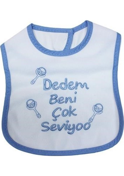 Dedem Beni Çok Seviyoo Yazılı Mama Önlüğü Mavi