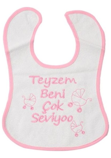 Teyzem Beni Çok Seviyoo Yazılı Mama Önlüğü Pembe