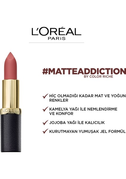 L'Oréal Paris Color Riche Matte Addiction Ruj 349 Paris Cherry - Bordo