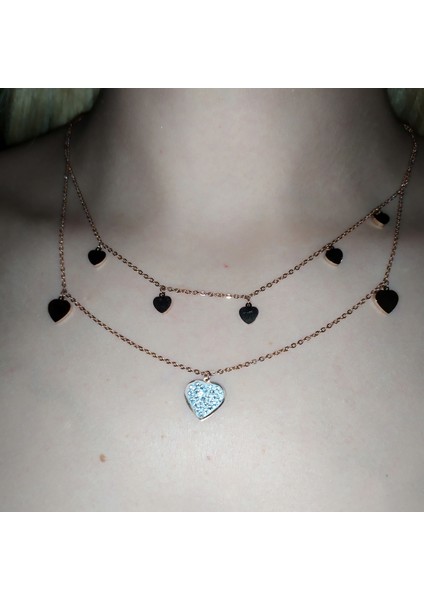 Kalpli Gold Renkli İkili Çelik Kolye