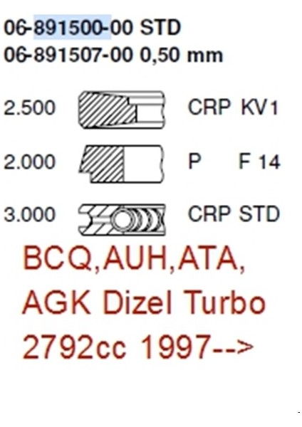 Segman VW9300B-0.50(06-891507-00) - CAP 93,5 2,5DK*2*3 - Volkswagen - LT 28/35 II 2.8 TDI 1997-2006 ,LT 28-46 II 2.8 TDI 1997-2006